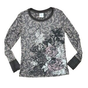 Y2K Ransom Cyber Punk Grunge Emo Filagree Rose Long Sleeve Layer Top Small